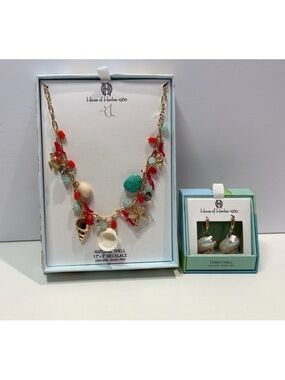 House of Harlow 1960 Shell Necklace & Earring Set Coastal Statement NWT